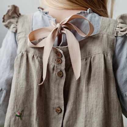 Girls Nordic Linen Dress - Sweet Belgium Imported Autumn