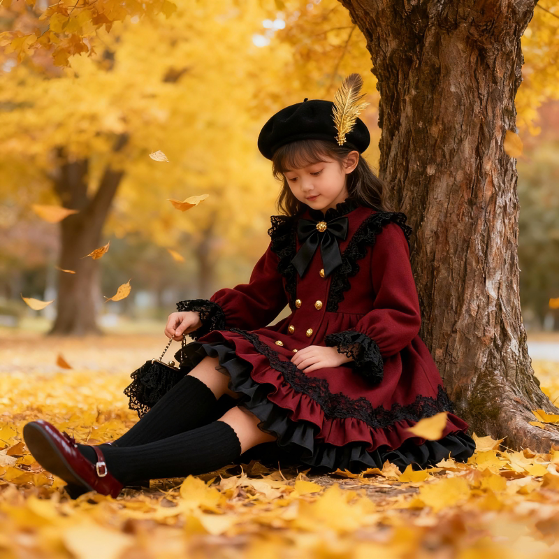 Girls French-Court Lolita Dress - Red Birthday Gala Puffy Gown, Unlined or Fleece-Lined