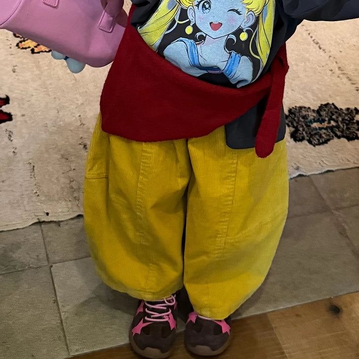 Girls Cartoon Tee & Corduroy Pants Set - Cosy Autumn Two-Piece