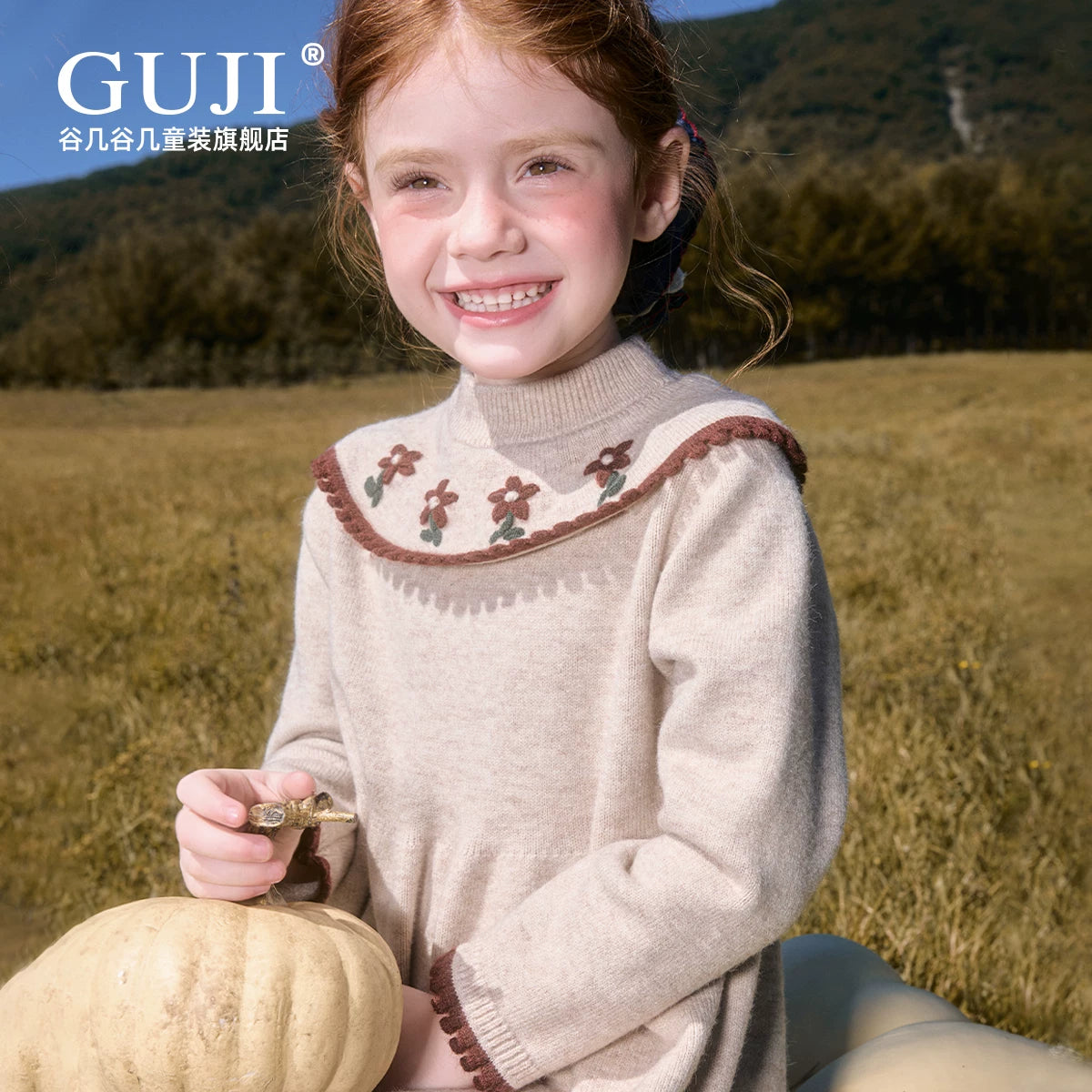 Girls Embroidered Flower Knit Dress - Warm Winter Sweater Dress