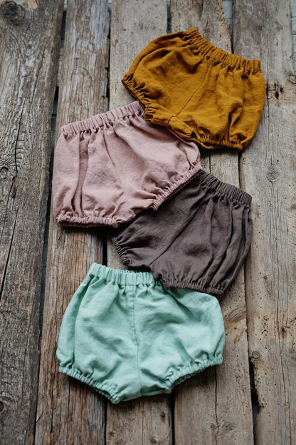 Alice-Style Pure Linen Bubble Shorts - Girls Summer Bottoms