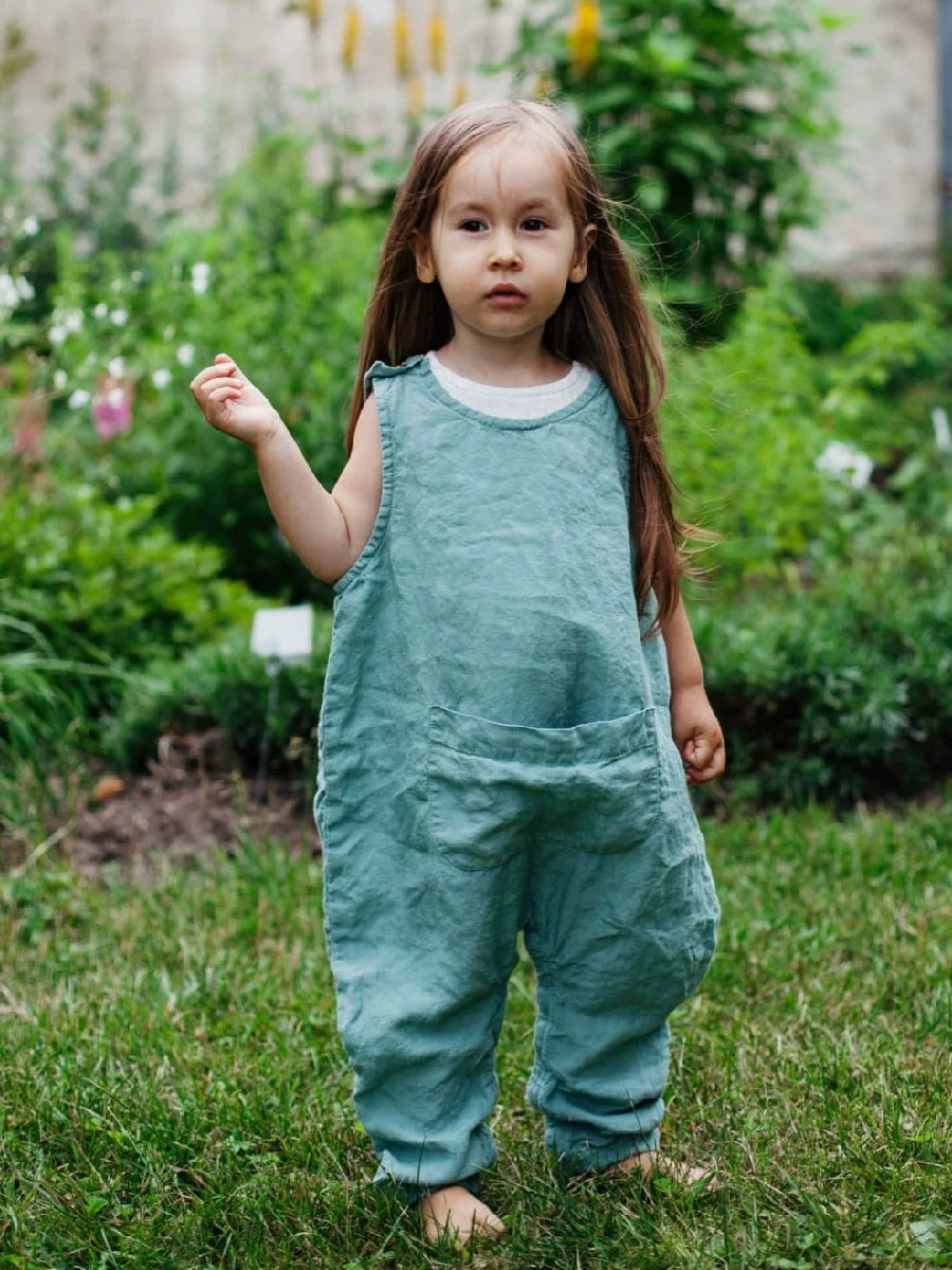 Baby Pure Linen Romper - Nordic Overalls with Optional Embroidery
