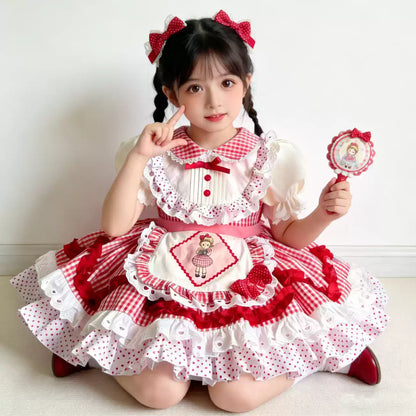 Girls Lolita Birthday Dress - Puffy Princess Gown with Hair Accessory Option