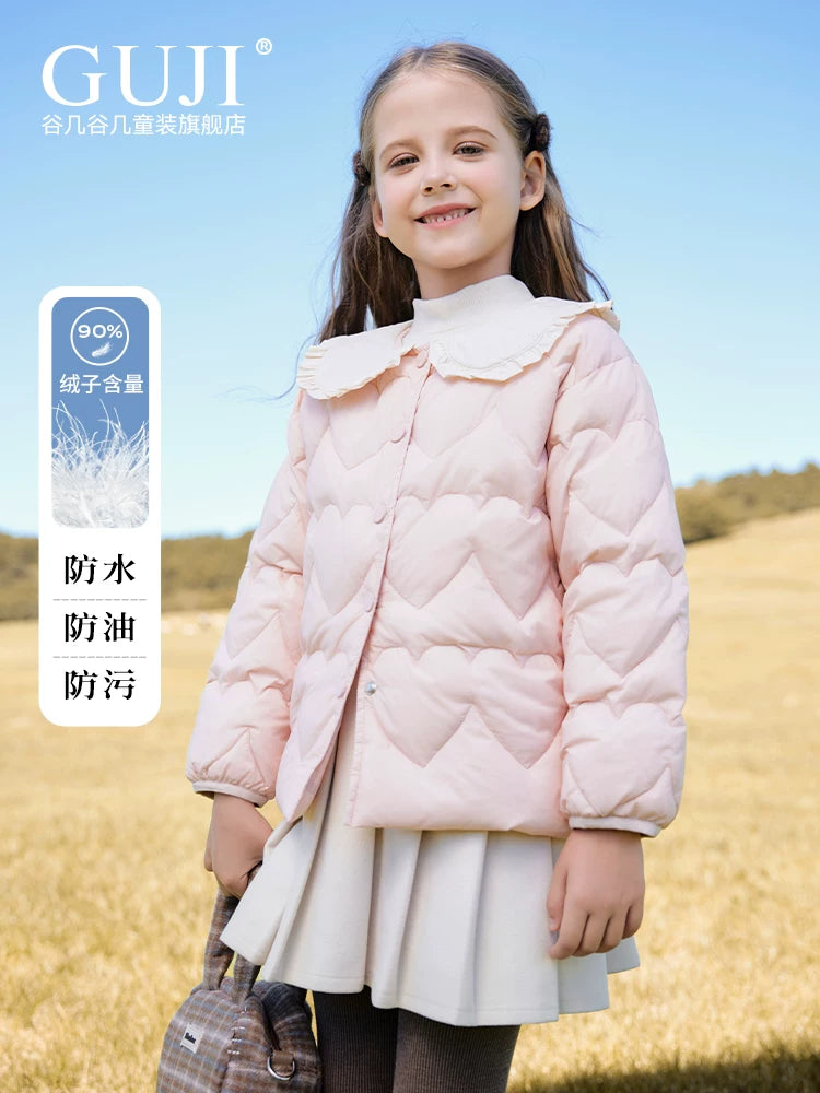 Girls Lightweight Down Jacket - Doll-Collar Short Puffer Coat
