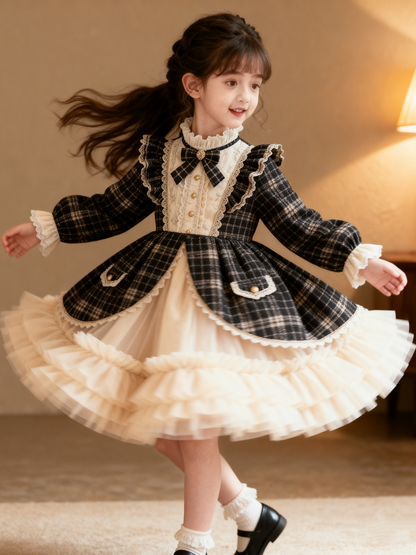 Girls Chanel-Style Lolita Dress - Fleece-Lined Tulle Birthday Princess Gown