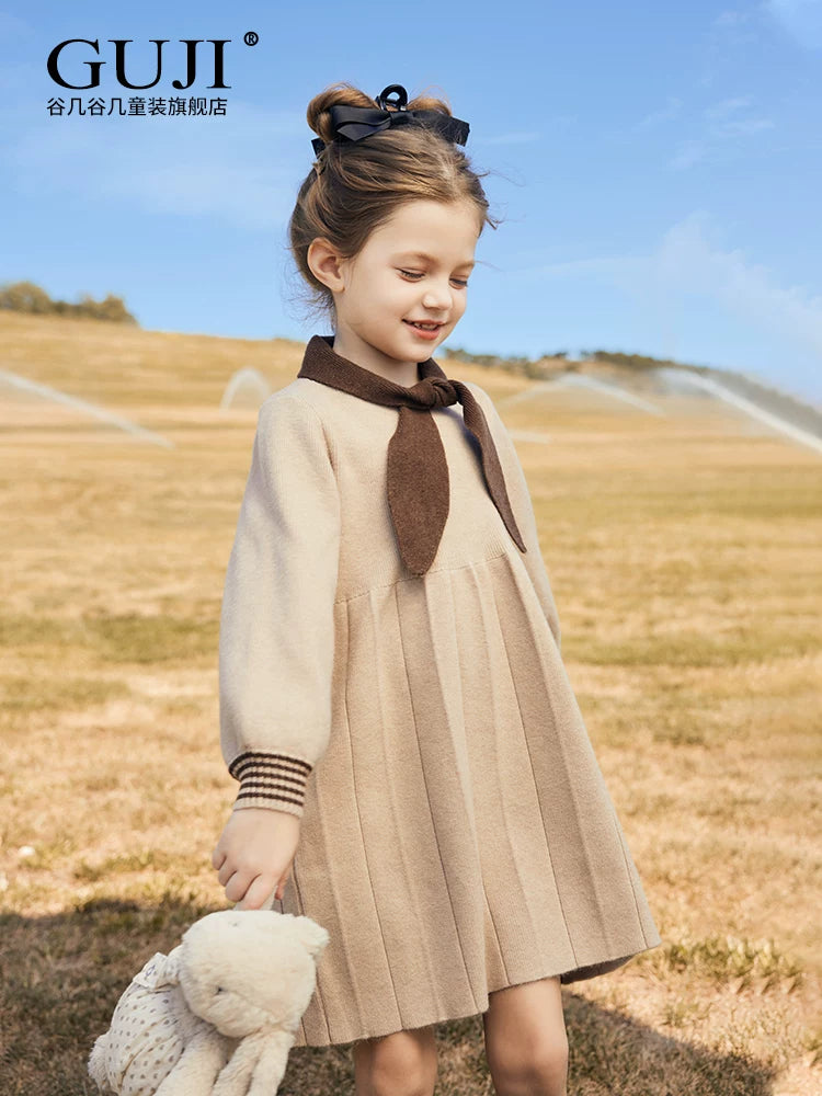 Girls Preppy Knit Dress - Long-Sleeve Princess Sweater Dress