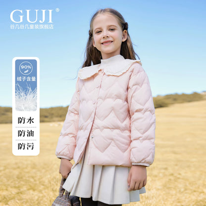 Girls Lightweight Down Jacket - Doll-Collar Short Puffer Coat