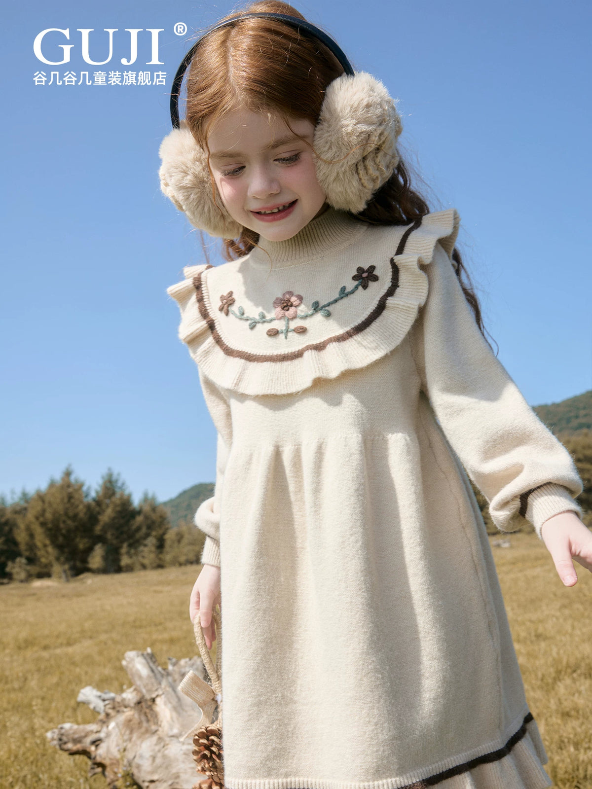 Girls Preppy Sweater Dress - Sweet Long-Sleeve Knit Midi