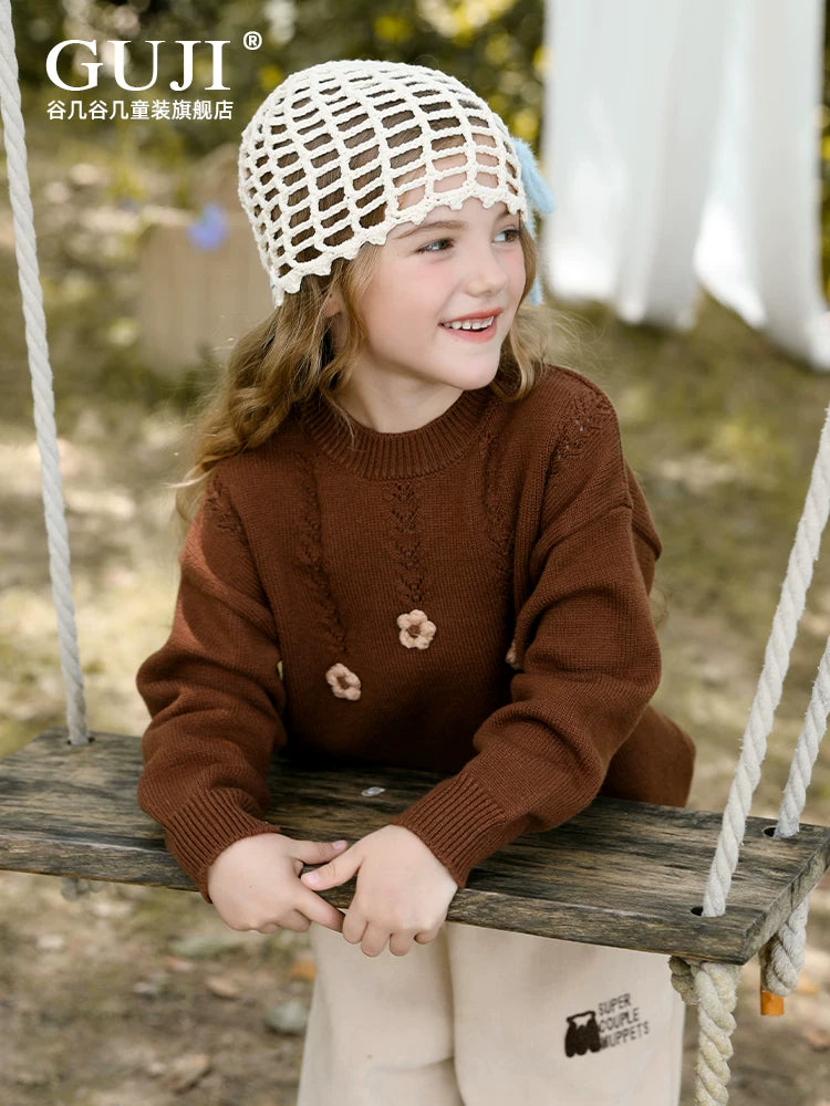 Girls Crew-Neck Knit Sweater - Classic Long-Sleeve Pullover