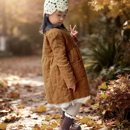 Girls Washable Padded Winter Coat - Warm Yellow Longline