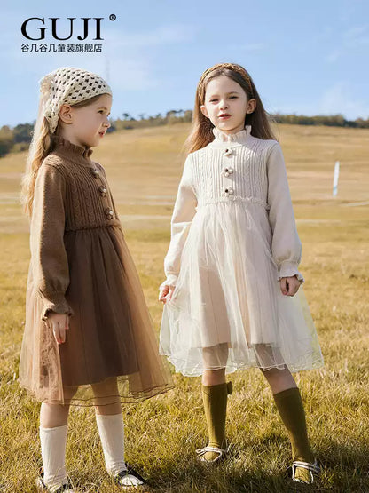 Girls Winter Tulle Princess Dress - Puffy Knit-Top Gown