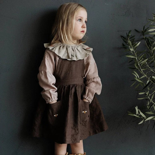 Girls Pure Linen Dress - Big-Love Series Embroidered Autumn