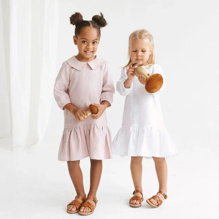 Girls Nordic Linen Dress - Everyday Pink Long-Sleeve