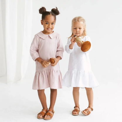 Girls Nordic Linen Dress - Everyday Pink Long-Sleeve