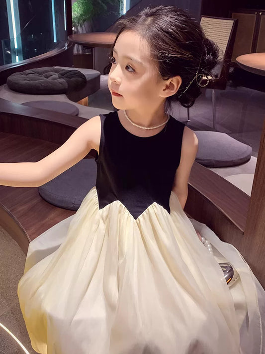 Girls Sleeveless Princess Dress - Elegant Sundress in Apricot