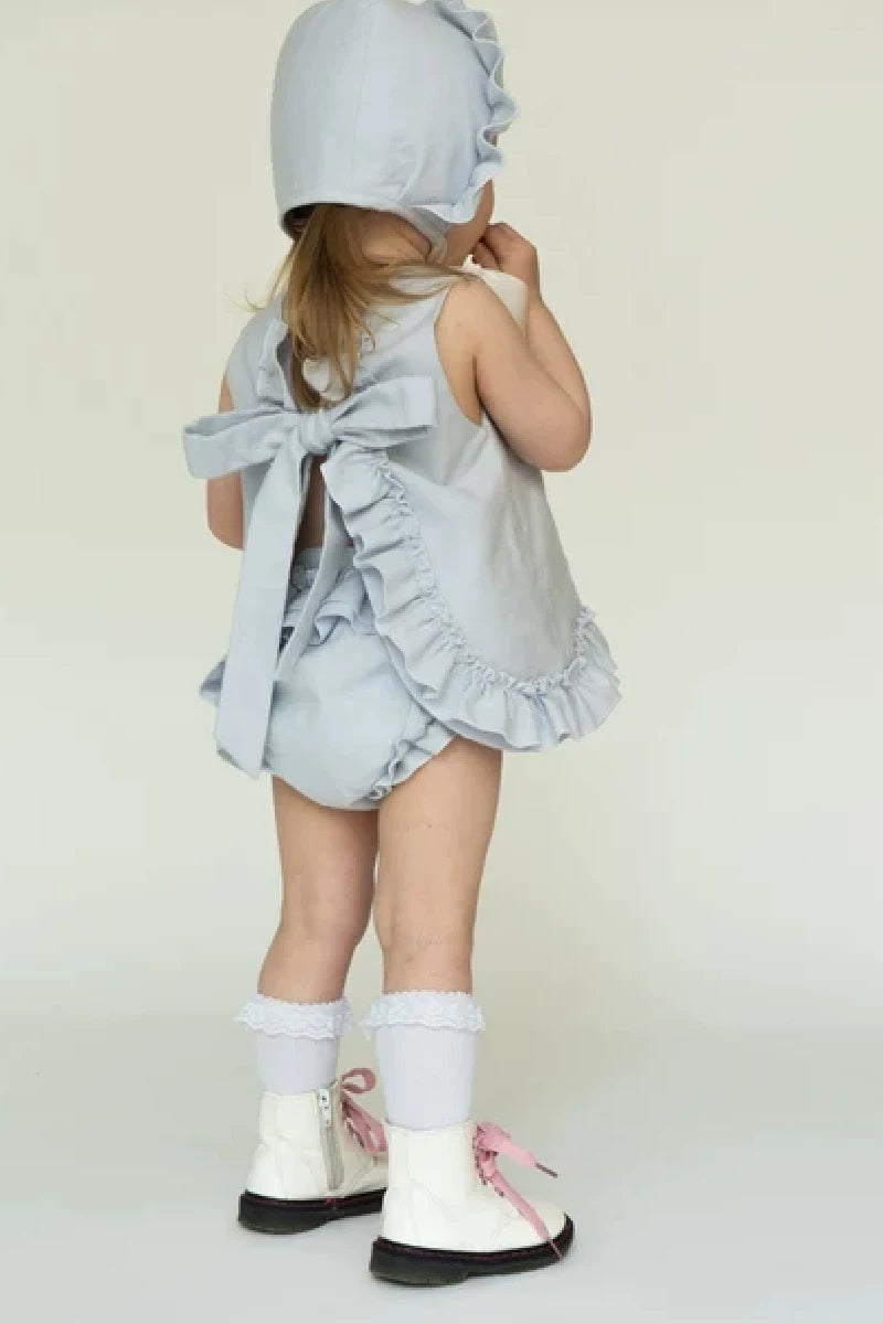 Linen Shorts & Vest Set - Bow-Tie Hand-Embroidered Two-Piece