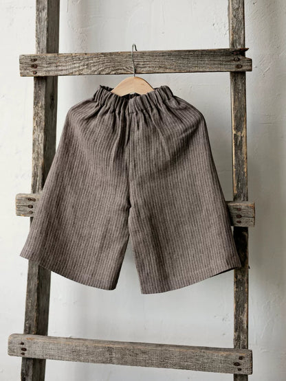 Girls Nordic Linen Shirt & Pants Set - Blue & Brown Autumn
