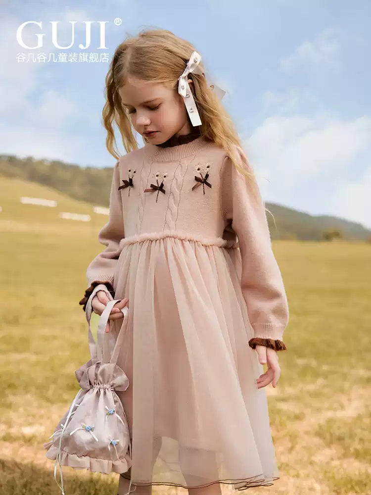Girls Layered Tulle Cake Dress - Bow Princess Winter Gown