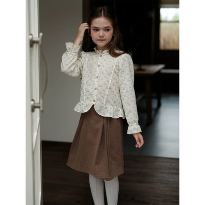 Girls Floral Cotton Top - Wool-Blend Long Sleeve Autumn