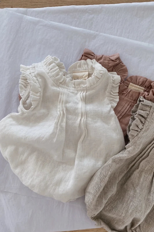 Belgian Pure Linen Baby Romper - Sleeveless Summer Onesie