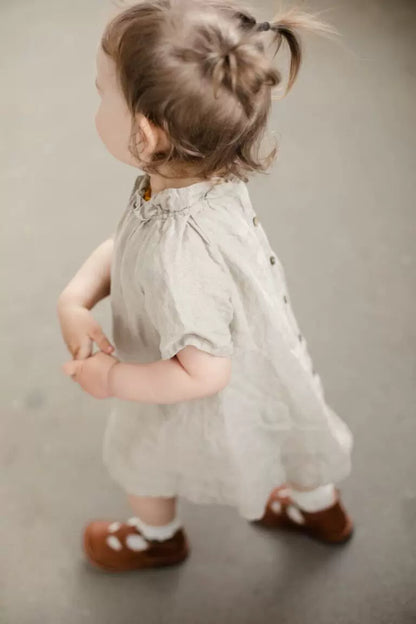 Girls Lithuania Alice Linen Dress - Short-Sleeve Nordic Style