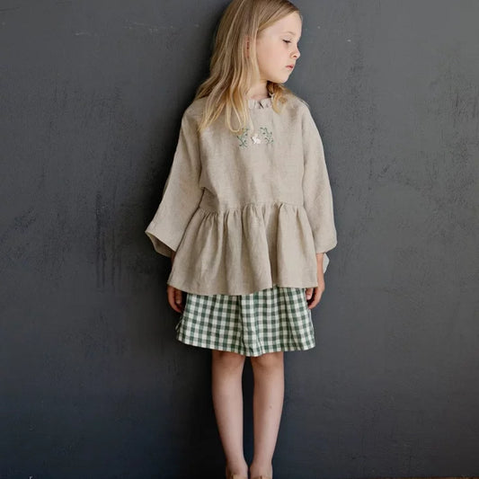 Girls Hand-Embroidered Linen Dress - Belgium Imported New Season
