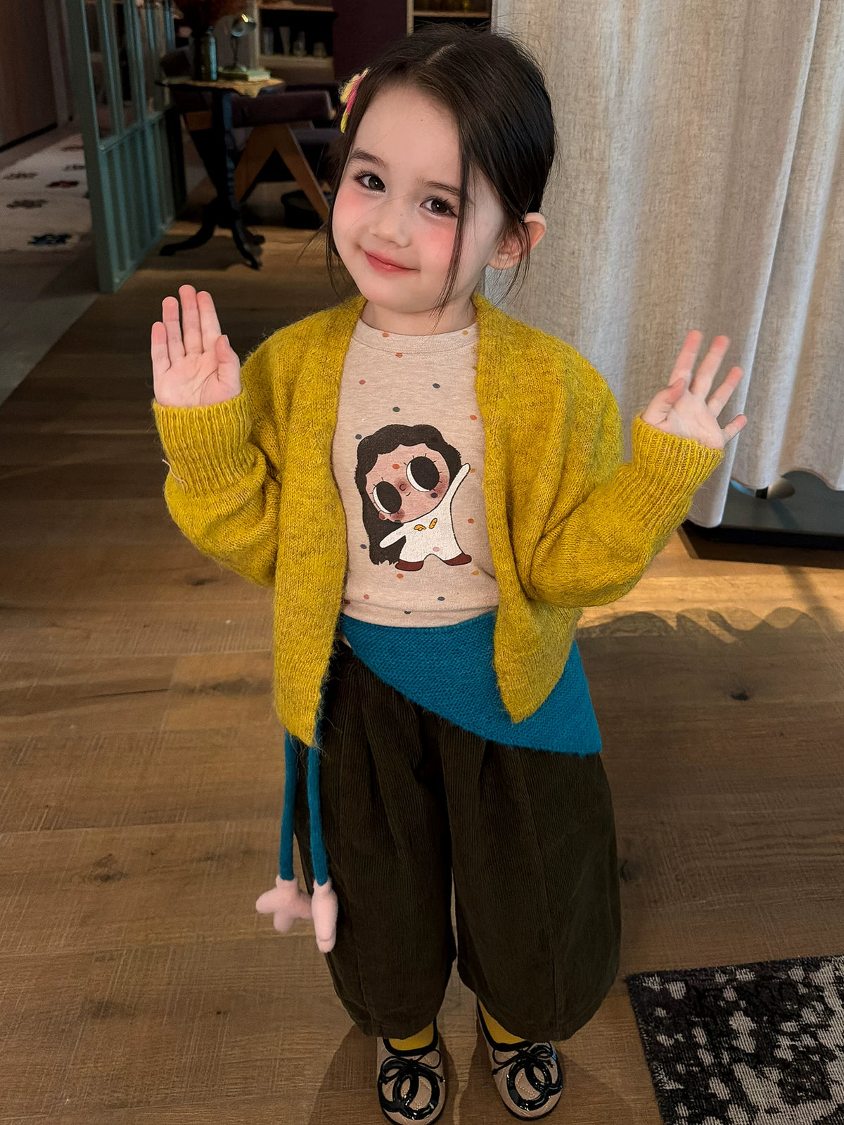 Girls Knit Cardigan & Wide-Leg Corduroy Pants Set - Soft Autumn