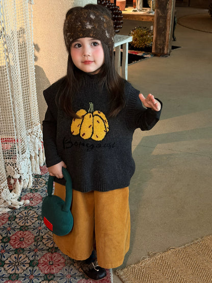 Girls Knit Vest, Base Layer & Wide-Leg Pants Set - Cosy Autumn