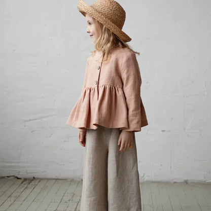 Girls Nordic Linen Shirt & Pants Set - Belgium Imported Autumn Two-Piece