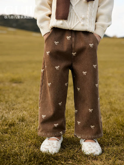 Girls Fleece-Lined Retro Pants - Cosy Forest-Style Sweatpants