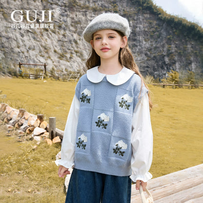 Girls Faux Two-Piece Collar Sweater - Vest & Shirt Knit Top