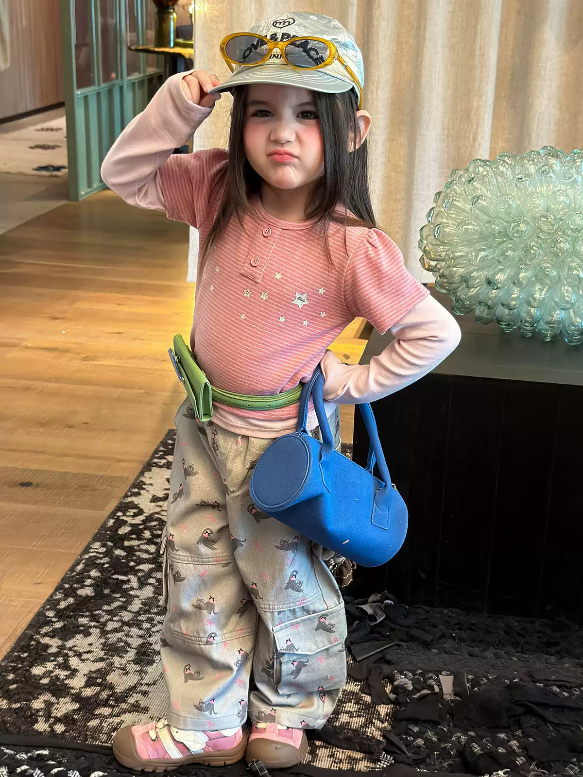 Girls Striped Star Tee Two-Piece & Cartoon Cargo Pants Set - Autumn Mix & Match