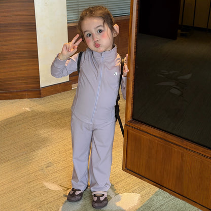 Girls Zip Cardigan Yoga Set - Comfy Korean Activewear Two-Piece