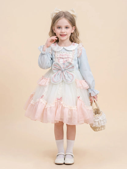 Girls Doll-Collar Lolita Cake Dress - Layered Tulle Princess Dress