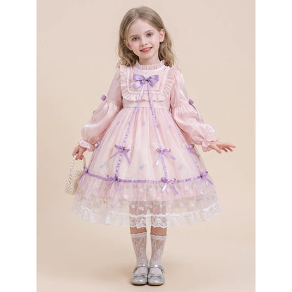 Girls Lolita Puff-Sleeve Dress - Layered Tulle Princess Gown