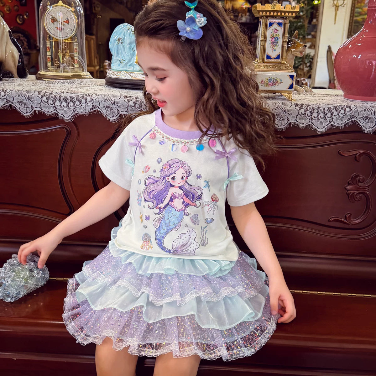 Girls Cartoon Tee & Cake Skirt Set - Sweet Summer Mix & Match