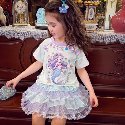 Girls Cartoon Tee & Cake Skirt Set - Sweet Summer Mix & Match