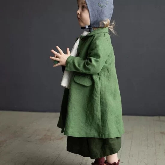 Linen Girls Trench Coat - Hand-Embroidered Ins-Style Jacket, 3 Lengths
