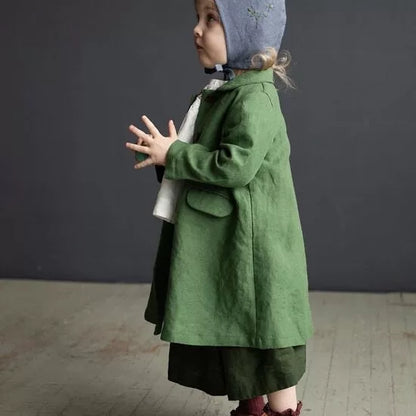 Linen Girls Trench Coat - Hand-Embroidered Ins-Style Jacket, 3 Lengths