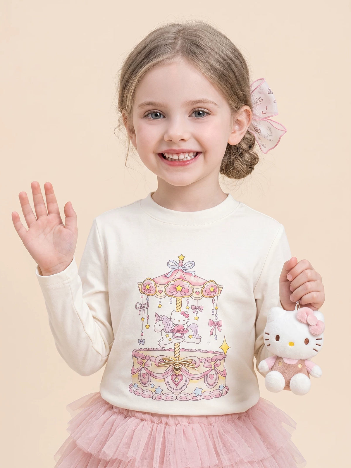 Girls Knit Cardigan, Top & Skirt Set - Cartoon Embroidered Three-Piece