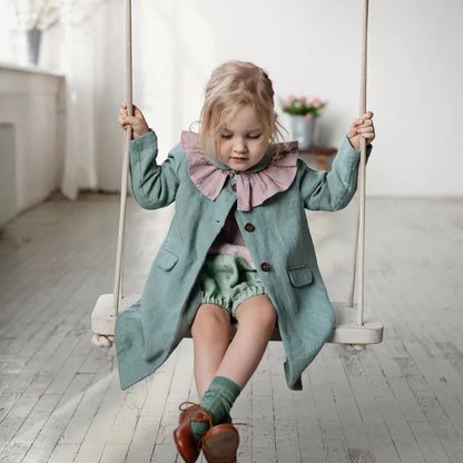 Girls Nordic Linen Jacket - Light Green Everyday Coat