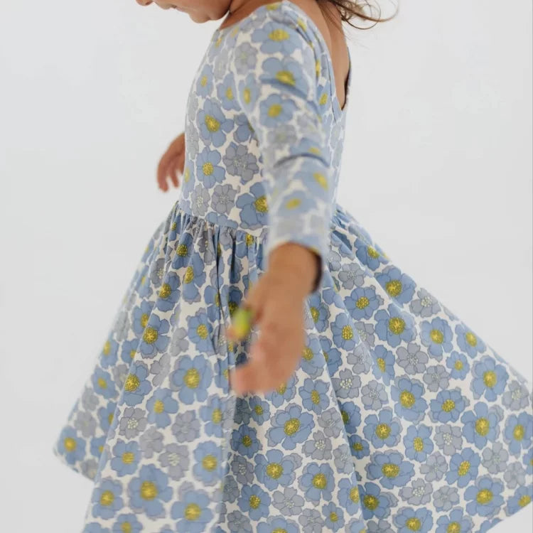 Girls Nordic Linen Dress - Spring Meadow Print
