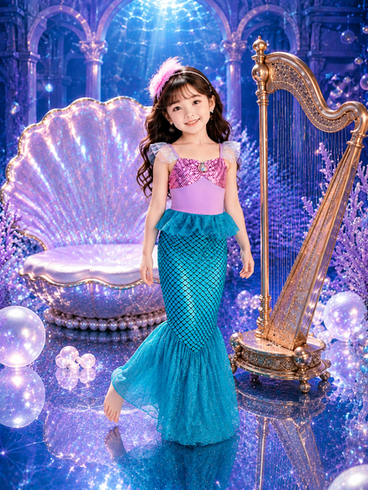 Girls Mermaid Princess Dress - Cosplay Fin Skirt for Stage and Holidays