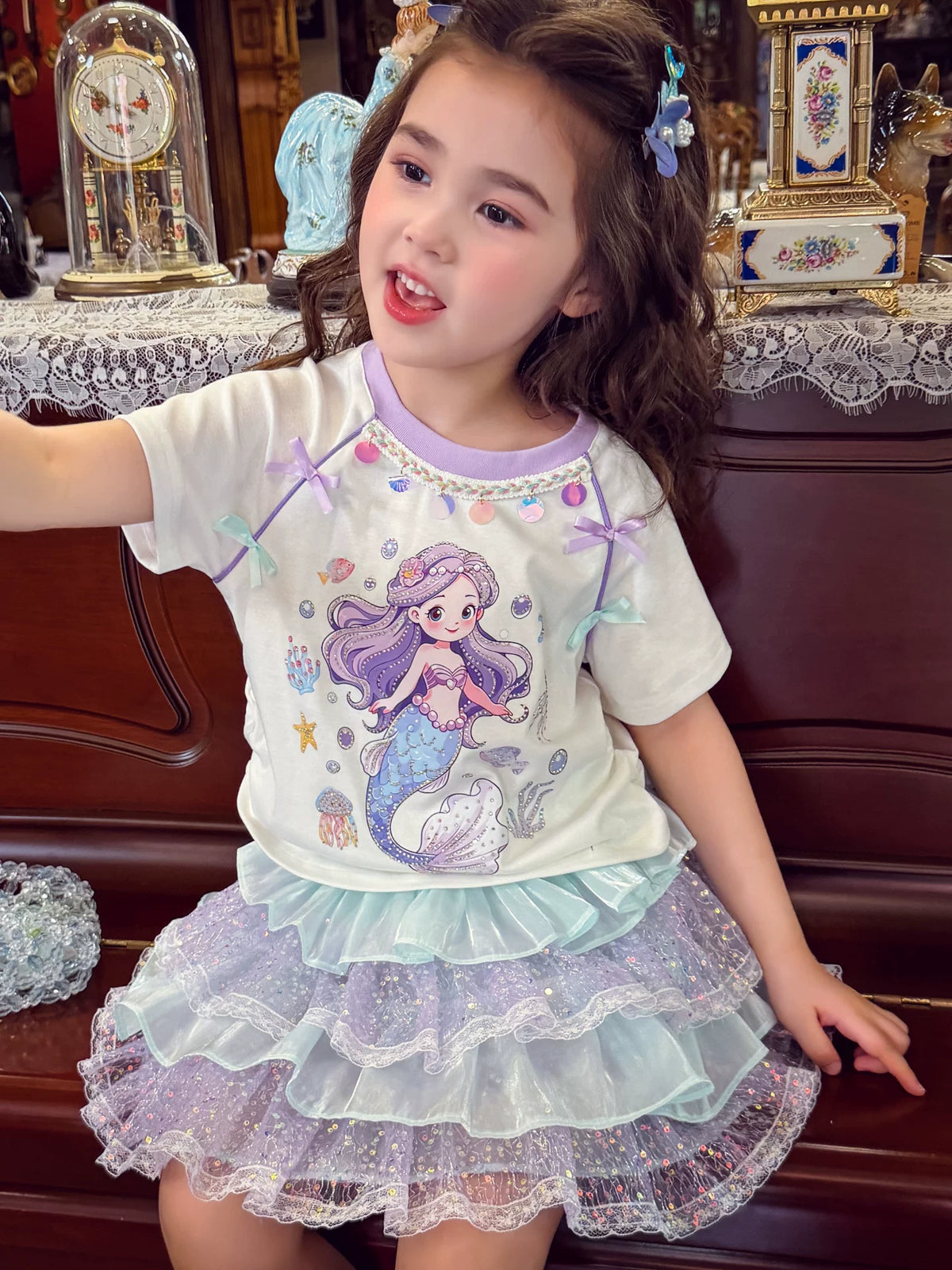 Girls Cartoon Tee & Cake Skirt Set - Sweet Summer Mix & Match
