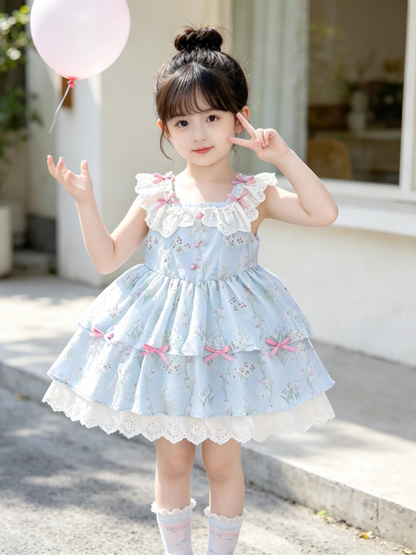 Girls Fresh-Style Lolita Sundress - Bow-Accent Puffy Princess Dress