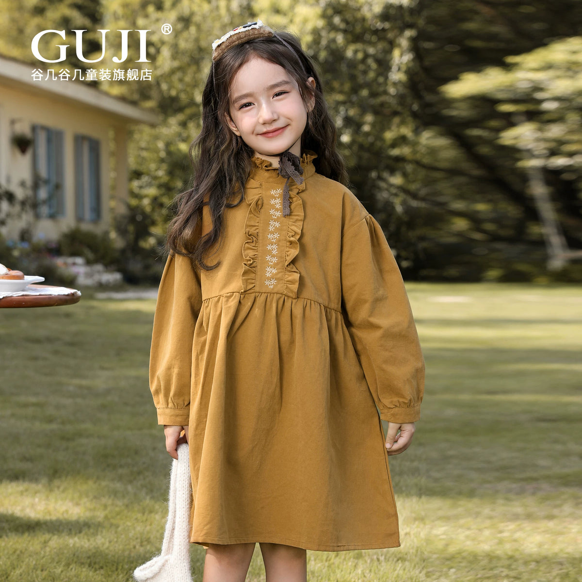 Girls Cotton A-Line Dress - Long-Sleeve Casual Princess Skirt