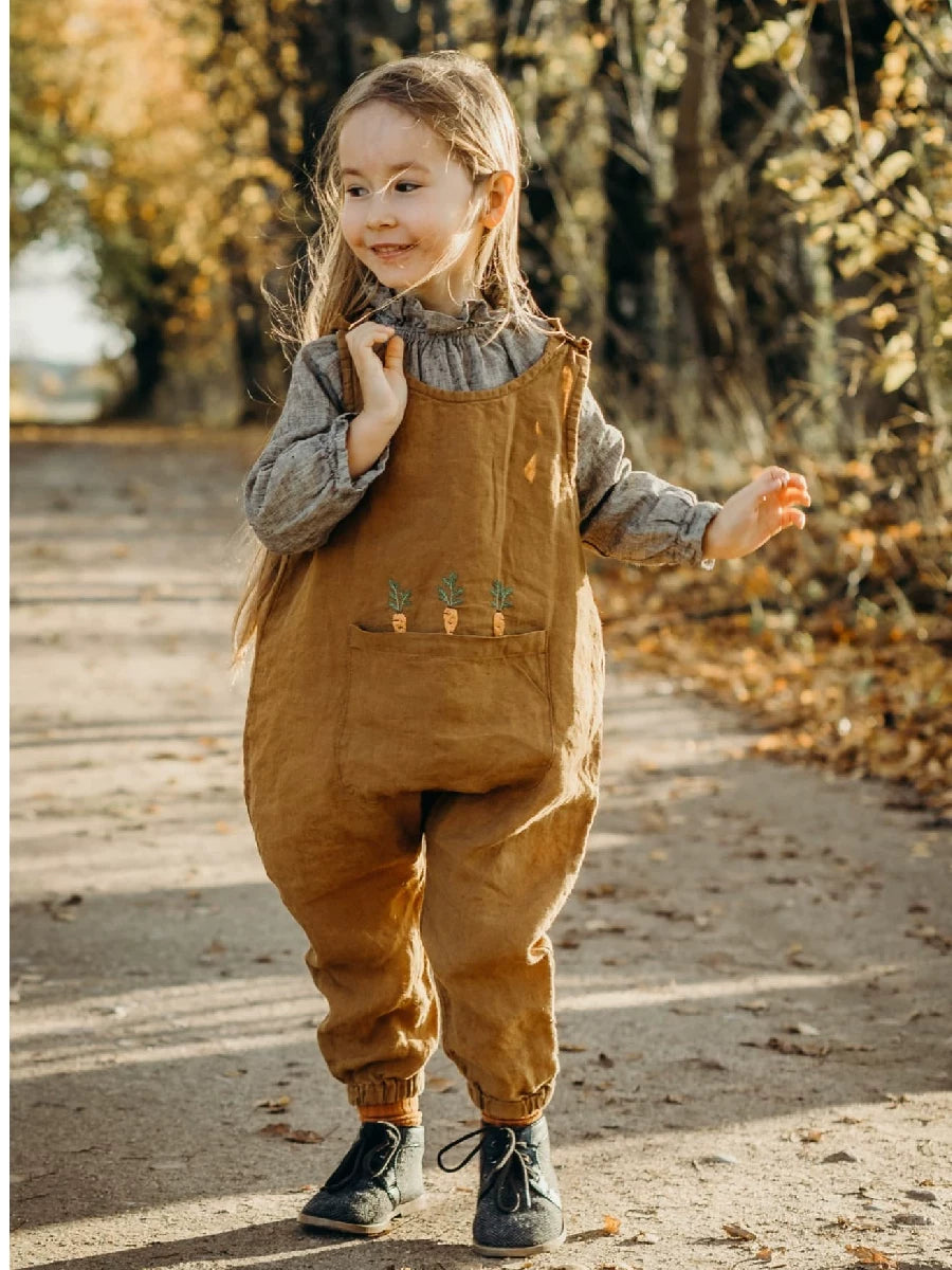 Baby Pure Linen Romper - Nordic Overalls with Optional Embroidery