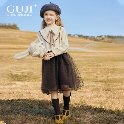 Girls Knit Cardigan & Mesh Skirt Set - Preppy Two-Piece Outfit