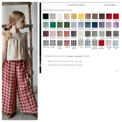 Red Plaid Pure Linen Wide-Leg Pants - Relaxed Spring Summer