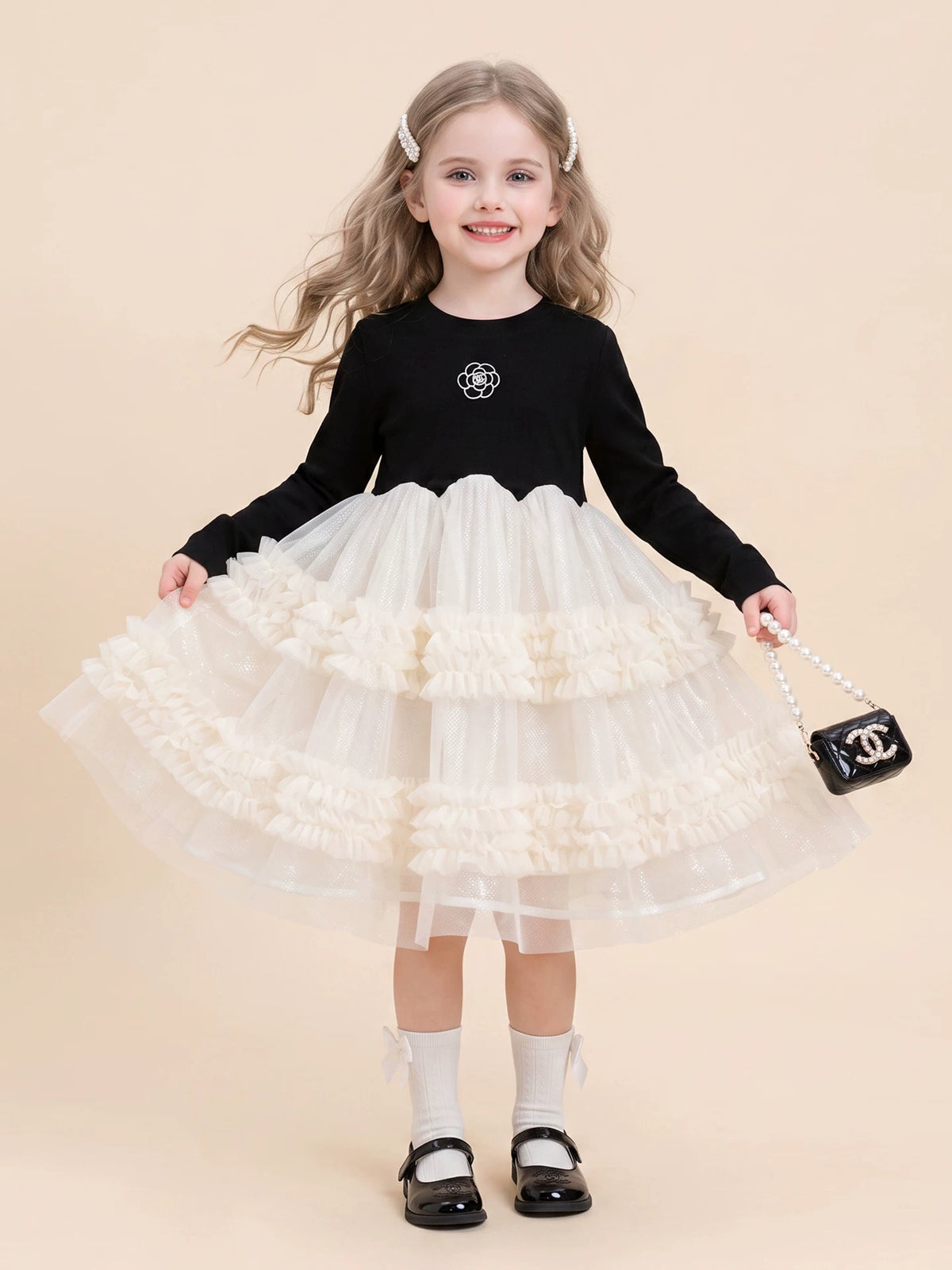 Girls Black Little-Classics Mesh Dress - Sparkling Princess Dress